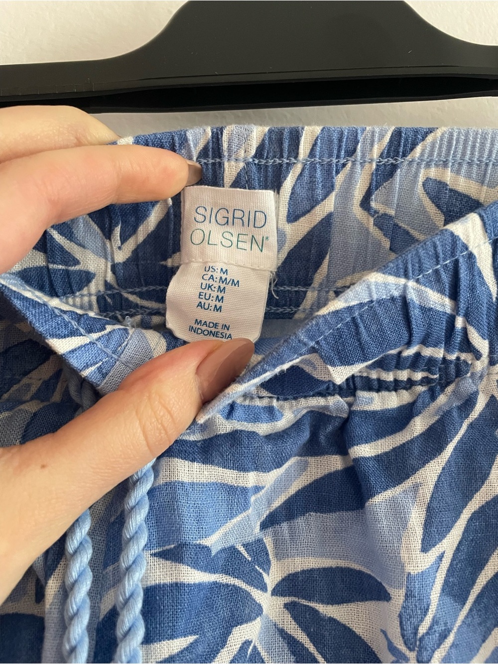 Sigrid Olsen Blue & White Palm-Print Wide Leg Trousers - Picture 4 of 5